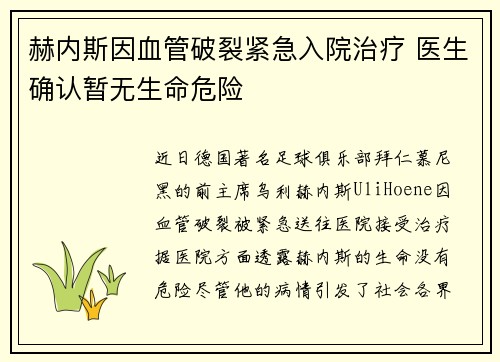 赫内斯因血管破裂紧急入院治疗 医生确认暂无生命危险