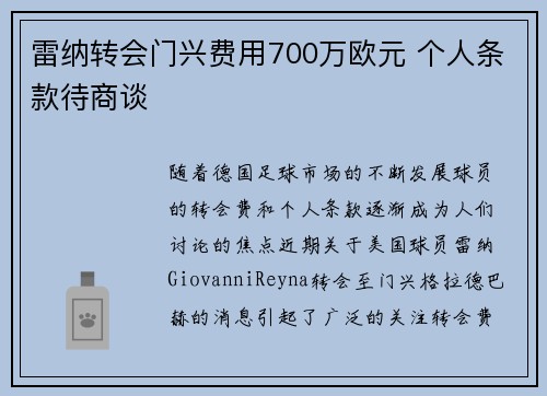 雷纳转会门兴费用700万欧元 个人条款待商谈